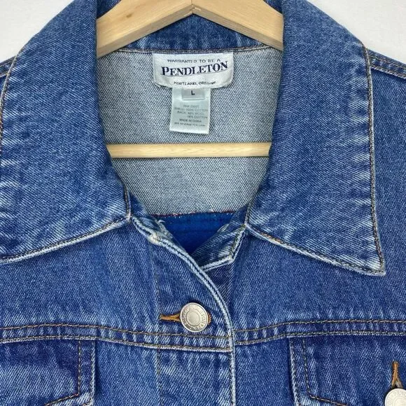 Pendleton Native Tribal Denim Blanket Vest Geometric Size Large Southwest - Picture 6 of 7